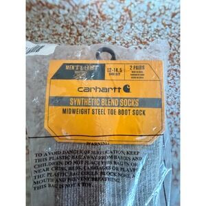 2 Pair Carhartt Midweight Synthetic‎ Blend Steel Toe Boot Socks Men's Sz XL Gray